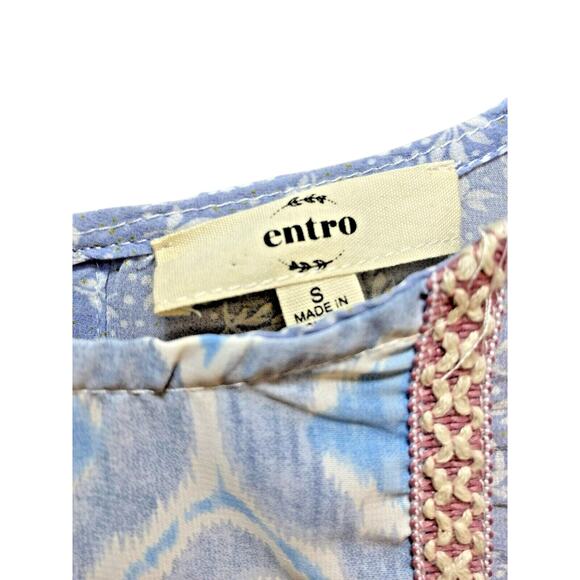 Entro Peasant Top Womens Small Blue Floral Long Sleeve Smocked Detail Oversized - Picture 3 of 6